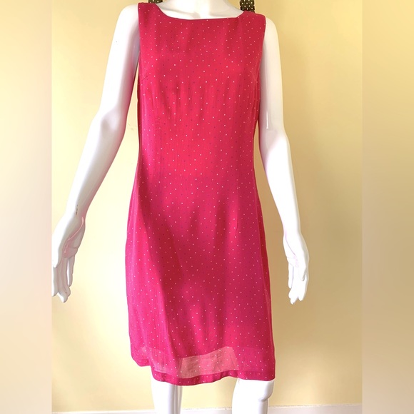 Beautiful fuchsia pink sheer rayon dress with tiny multicolor polka dots size M - Picture 2 of 16